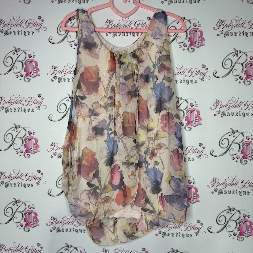Bellambra made in Italy 🇮🇹 tank top blouse silk Floral Sleeveless Women's Top